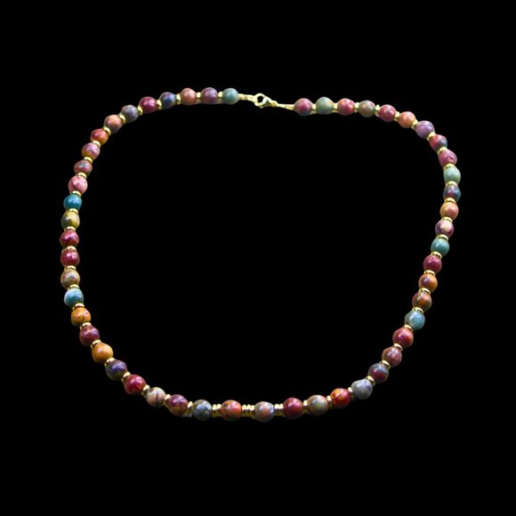 Red Creek Jasper Gemstone Necklace with Gold Wheel Beads & Lobster Claw Clasp - Picture 2 of 8